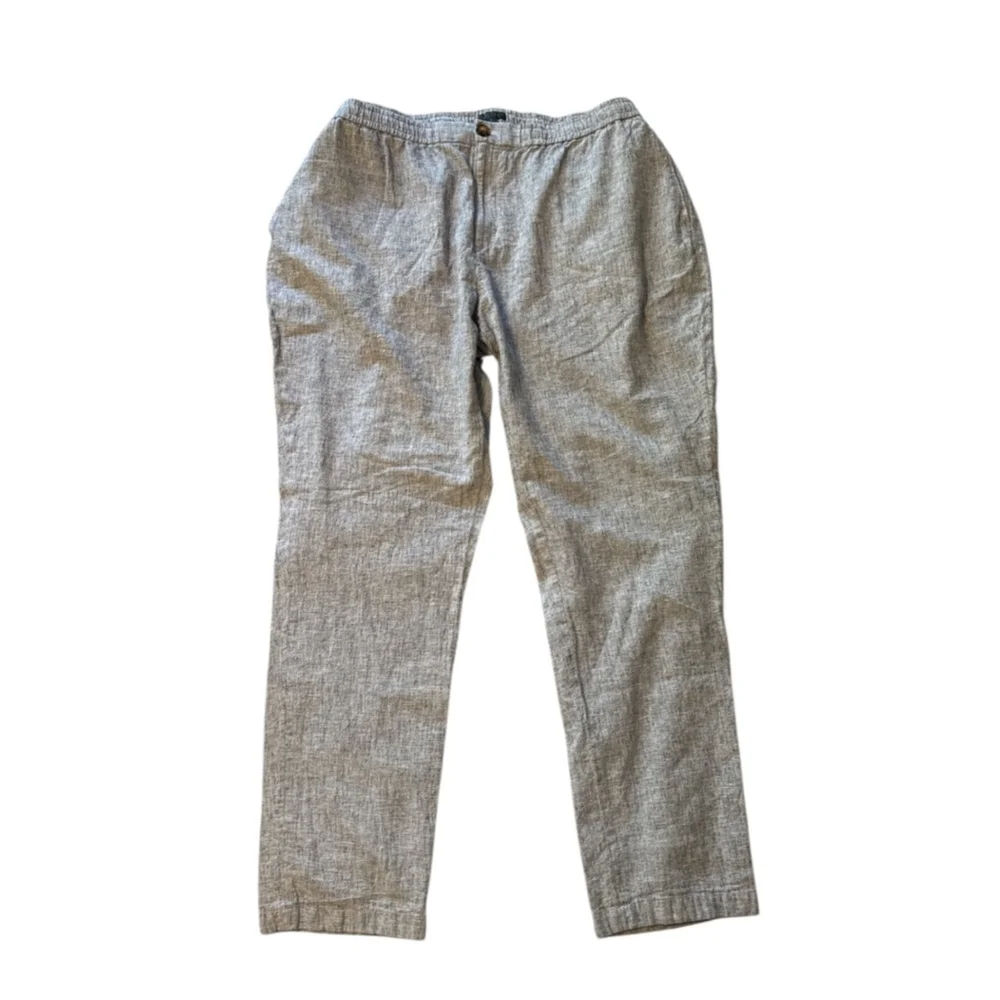 14th & Union Elastic Waist Linen Blend Trim Fit Pants White Grey Eoe Size 3X